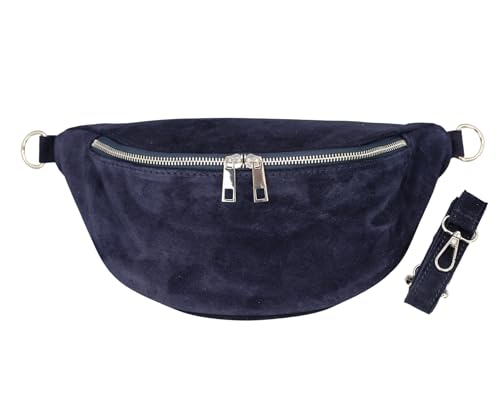 ADEL Bauchtasche Damen Echtes Widleder Marina Handgemachte Umhängetasche Crossbody Bag Hüfttasche mit Ledergürtel 3 Fächer Stylische Schultertasche Made in Italy (Dunkelblau) von Adel Bags