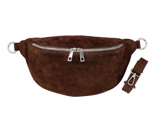 ADEL Bauchtasche Damen Echtes Widleder Marina Handgemachte Umhängetasche Crossbody Bag Hüfttasche mit Ledergürtel 3 Fächer Stylische Schultertasche Made in Italy (Dunkelbraun) von Adel Bags