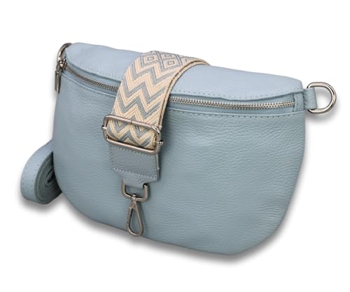 ADEL Bauchtasche Damen Echtleder ADA Handgemachte Umhängetasche Crossbody Bag Hüfttasche mit Ledergürtel + Breiten Gemusterten Riemen 3 Fächer Stylische Schultertasche Made in Italy von Adel Bags