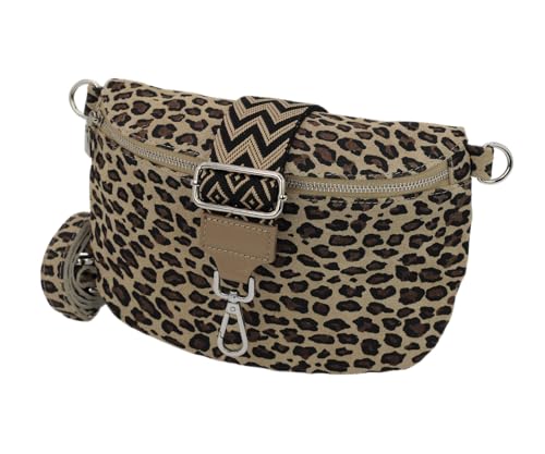 ADEL Bauchtasche Damen Echtleder ADA Handgemachte Umhängetasche Crossbody Bag Hüfttasche mit Ledergürtel + Breiten Gemusterten Riemen 3 Fächer Stylische Schultertasche Made in Italy von Adel Bags