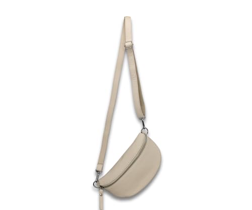 ADEL Bauchtasche Damen Echtleder Sandy Handgemachte Umhängetasche Crossbody Bag mit Stilvollem Verstellbarem Ledergurt 2 Fächer Stylische Schultertasche Made in Italy Tasche (Beige) von Adel Bags