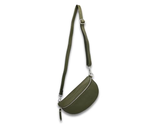 ADEL Bauchtasche Damen Echtleder Sandy Handgemachte Umhängetasche Crossbody Bag mit Stilvollem Verstellbarem Ledergurt 2 Fächer Stylische Schultertasche Made in Italy Tasche (Khaki) von Adel Bags