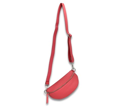 ADEL Bauchtasche Damen Echtleder Sandy Handgemachte Umhängetasche Crossbody Bag mit Stilvollem Verstellbarem Ledergurt 2 Fächer Stylische Schultertasche Made in Italy Tasche (Melone Pink) von Adel Bags