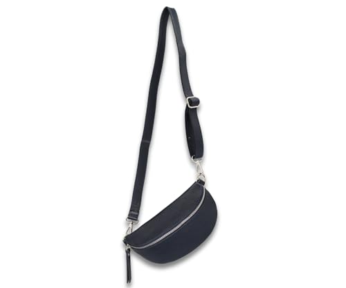 ADEL Bauchtasche Damen Echtleder Sandy Handgemachte Umhängetasche Crossbody Bag mit Stilvollem Verstellbarem Ledergurt 2 Fächer Stylische Schultertasche Made in Italy Tasche (Navyblau) von Adel Bags