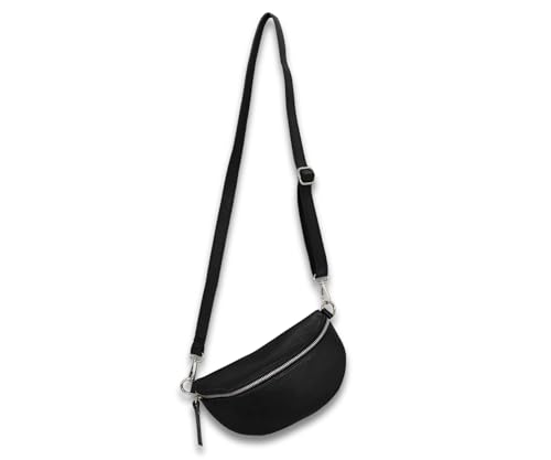 ADEL Bauchtasche Damen Echtleder Sandy Handgemachte Umhängetasche Crossbody Bag mit Stilvollem Verstellbarem Ledergurt 2 Fächer Stylische Schultertasche Made in Italy Tasche (Schwarz) von Adel Bags