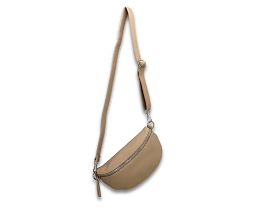 ADEL Bauchtasche Damen Echtleder Sandy Handgemachte Umhängetasche Crossbody Bag mit Stilvollem Verstellbarem Ledergurt 2 Fächer Stylische Schultertasche Made in Italy Tasche (Taupe) von Adel Bags