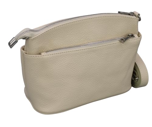 ADEL Umhängetasche Damen Echtes Leder NIRA Handgemachte Crossbody Bag 5 Fächer Wasserdichte Schultertasche mit Verstellbarem Ledergurt Made in Italy (Beige) von Adel Bags
