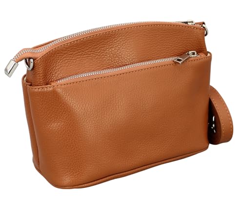 ADEL Umhängetasche Damen Echtes Leder NIRA Handgemachte Crossbody Bag 5 Fächer Wasserdichte Schultertasche mit Verstellbarem Ledergurt Made in Italy (Cognacbraun) von Adel Bags