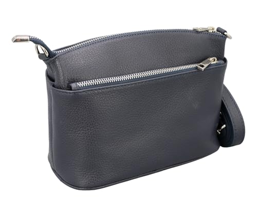 ADEL Umhängetasche Damen Echtes Leder NIRA Handgemachte Crossbody Bag 5 Fächer Wasserdichte Schultertasche mit Verstellbarem Ledergurt Made in Italy (Dunkelblau) von Adel Bags