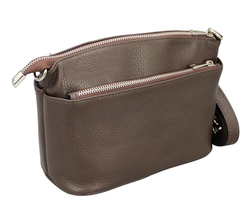 ADEL Umhängetasche Damen Echtes Leder NIRA Handgemachte Crossbody Bag 5 Fächer Wasserdichte Schultertasche mit Verstellbarem Ledergurt Made in Italy (Dunkelbraun) von Adel Bags