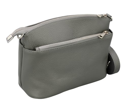 ADEL Umhängetasche Damen Echtes Leder NIRA Handgemachte Crossbody Bag 5 Fächer Wasserdichte Schultertasche mit Verstellbarem Ledergurt Made in Italy (Dunkelgrau) von Adel Bags