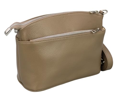 ADEL Umhängetasche Damen Echtes Leder NIRA Handgemachte Crossbody Bag 5 Fächer Wasserdichte Schultertasche mit Verstellbarem Ledergurt Made in Italy (Dunkeltaupe) von Adel Bags