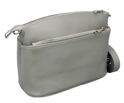 ADEL Umhängetasche Damen Echtes Leder NIRA Handgemachte Crossbody Bag 5 Fächer Wasserdichte Schultertasche mit Verstellbarem Ledergurt Made in Italy (Grau) von Adel Bags