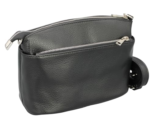ADEL Umhängetasche Damen Echtes Leder NIRA Handgemachte Crossbody Bag 5 Fächer Wasserdichte Schultertasche mit Verstellbarem Ledergurt Made in Italy (Schwarz) von Adel Bags