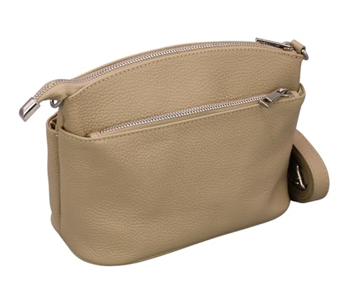 ADEL Umhängetasche Damen Echtes Leder NIRA Handgemachte Crossbody Bag 5 Fächer Wasserdichte Schultertasche mit Verstellbarem Ledergurt Made in Italy (Taupe) von Adel Bags