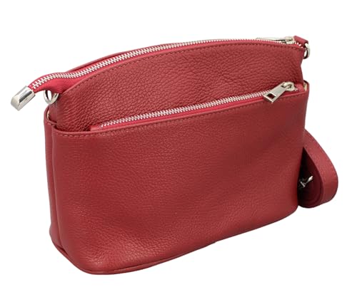 ADEL Umhängetasche Damen Echtes Leder NIRA Handgemachte Crossbody Bag 5 Fächer Wasserdichte Schultertasche mit Verstellbarem Ledergurt Made in Italy (Weinrot) von Adel Bags