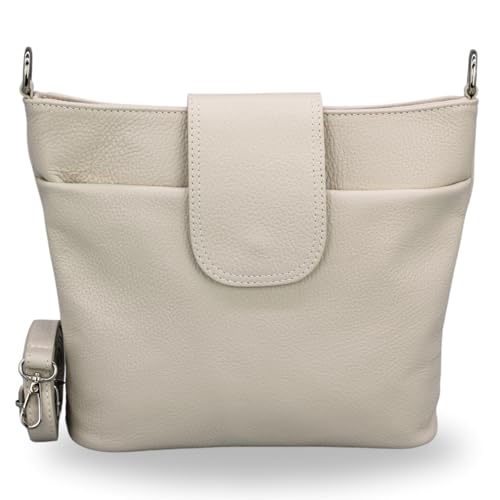 ADEL Umhängetasche Damen Echtes Leder SARA Handgemachte Crossbody Bag 6 Fächer Wasserdichte Schultertasche mit Verstellbarem Ledergurt Made in Italy (Beige) von Adel Bags