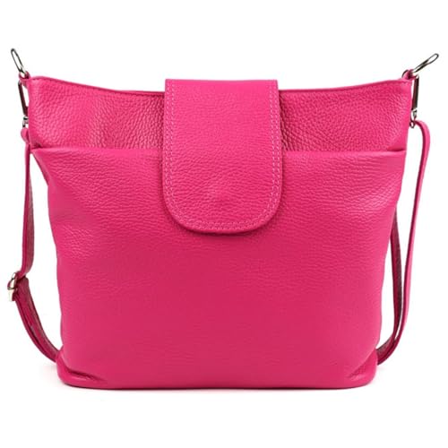 ADEL Umhängetasche Damen Echtes Leder SARA Handgemachte Crossbody Bag 6 Fächer Wasserdichte Schultertasche mit Verstellbarem Ledergurt Made in Italy (Pink) von Adel Bags