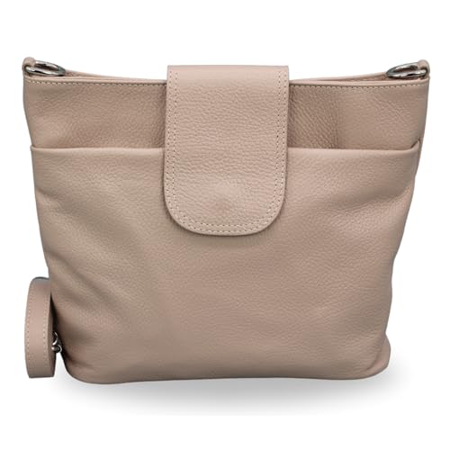 ADEL Umhängetasche Damen Echtes Leder SARA Handgemachte Crossbody Bag 6 Fächer Wasserdichte Schultertasche mit Verstellbarem Ledergurt Made in Italy (Rose) von Adel Bags