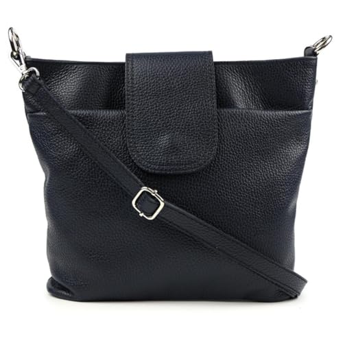 ADEL Umhängetasche Damen Echtes Leder SARA Handgemachte Crossbody Bag 6 Fächer Wasserdichte Schultertasche mit Verstellbarem Ledergurt Made in Italy (Schwarz) von Adel Bags