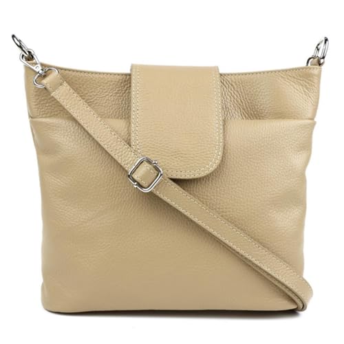 ADEL Umhängetasche Damen Echtes Leder SARA Handgemachte Crossbody Bag 6 Fächer Wasserdichte Schultertasche mit Verstellbarem Ledergurt Made in Italy (Taupe) von Adel Bags