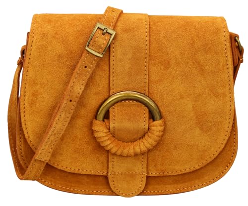 ADEL Umhängetasche Damen Echtes Wildleder ELLEN Handgemachte Crossbody Bag 2 Fächer Schultertasche mit Verstellbarer Ledergurt Made in Italy (Braun) von Adel Bags