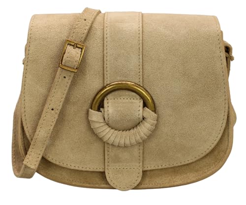 ADEL Umhängetasche Damen Echtes Wildleder ELLEN Handgemachte Crossbody Bag 2 Fächer Schultertasche mit Verstellbarer Ledergurt Made in Italy (Helltaupe) von Adel Bags