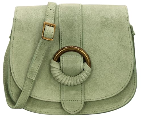 ADEL Umhängetasche Damen Echtes Wildleder ELLEN Handgemachte Crossbody Bag 2 Fächer Schultertasche mit Verstellbarer Ledergurt Made in Italy (Mint) von Adel Bags