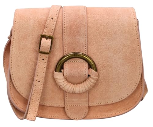 ADEL Umhängetasche Damen Echtes Wildleder ELLEN Handgemachte Crossbody Bag 2 Fächer Schultertasche mit Verstellbarer Ledergurt Made in Italy (Rose) von Adel Bags
