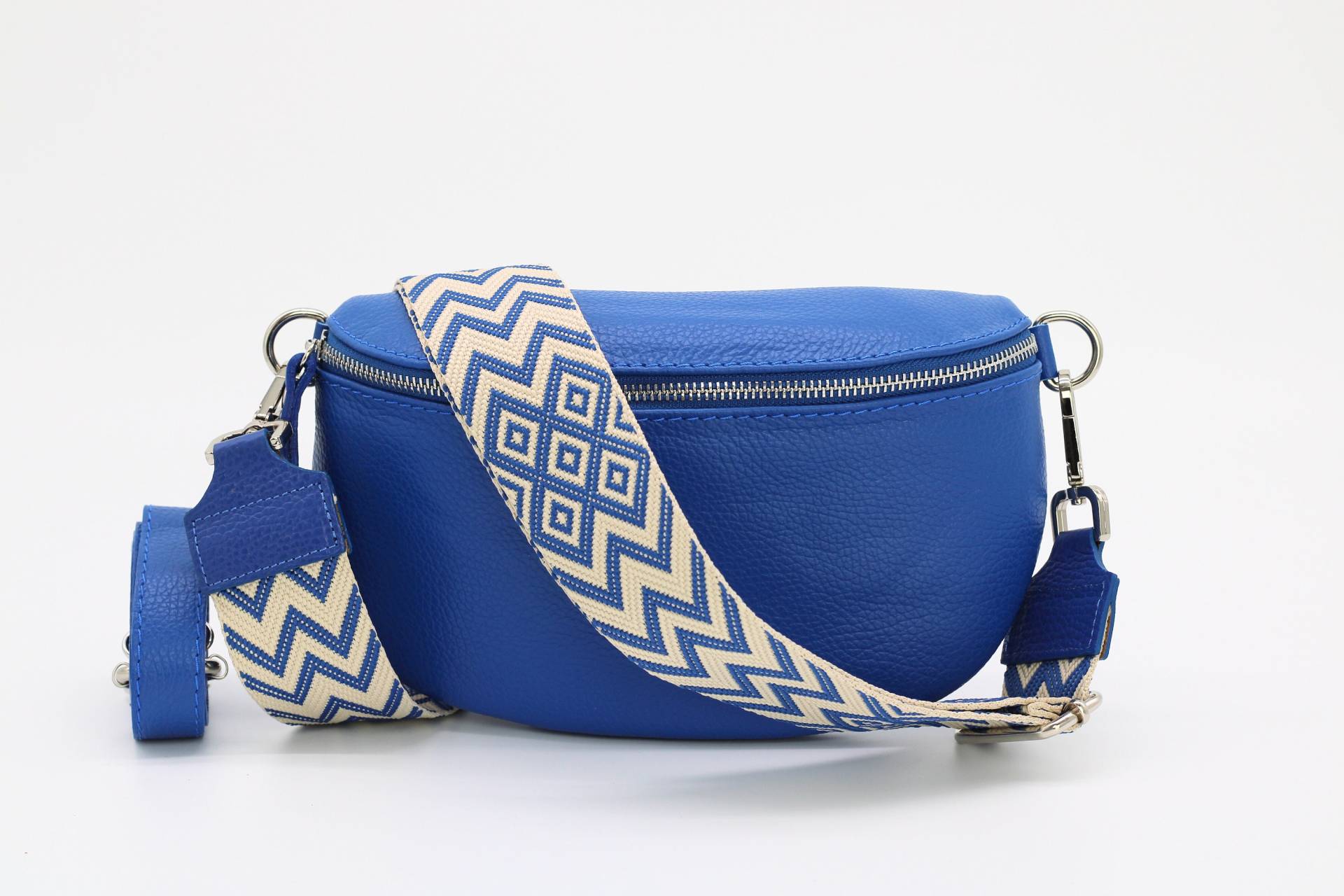 Royal Blau Leder Bauchtasche Für Frauen Mit Extra Gemusterten Riemen, Schultertasche, Crossbody Bag Verschiedenen Größen von AdelLeather