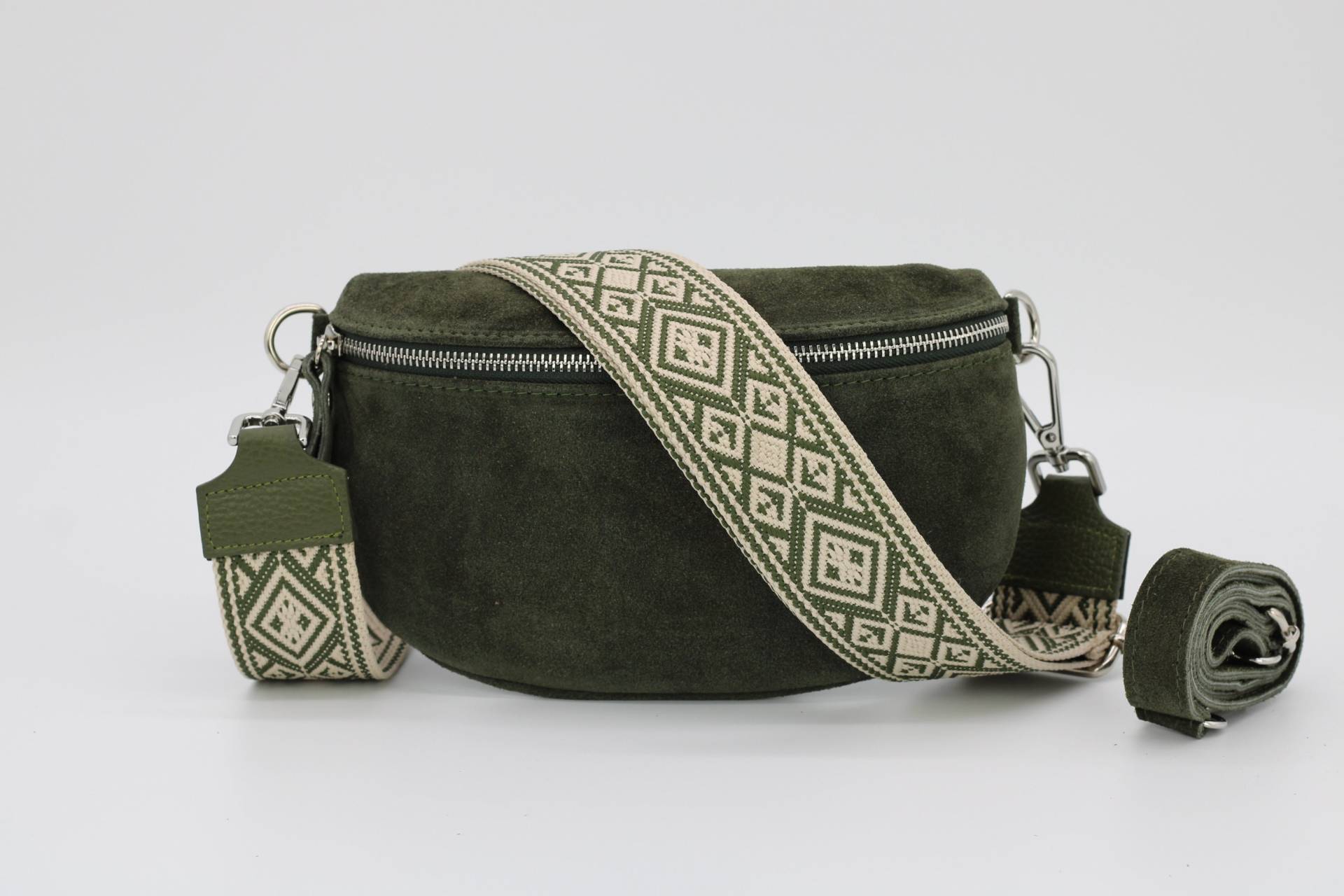 Wildleder Khaki Grüne Leder Bauchtasche Für Frauen Mit Extra Gemusterten Riemen, Schultertasche, Crossbody Tasche Verschiedenen Größen von AdelLeather