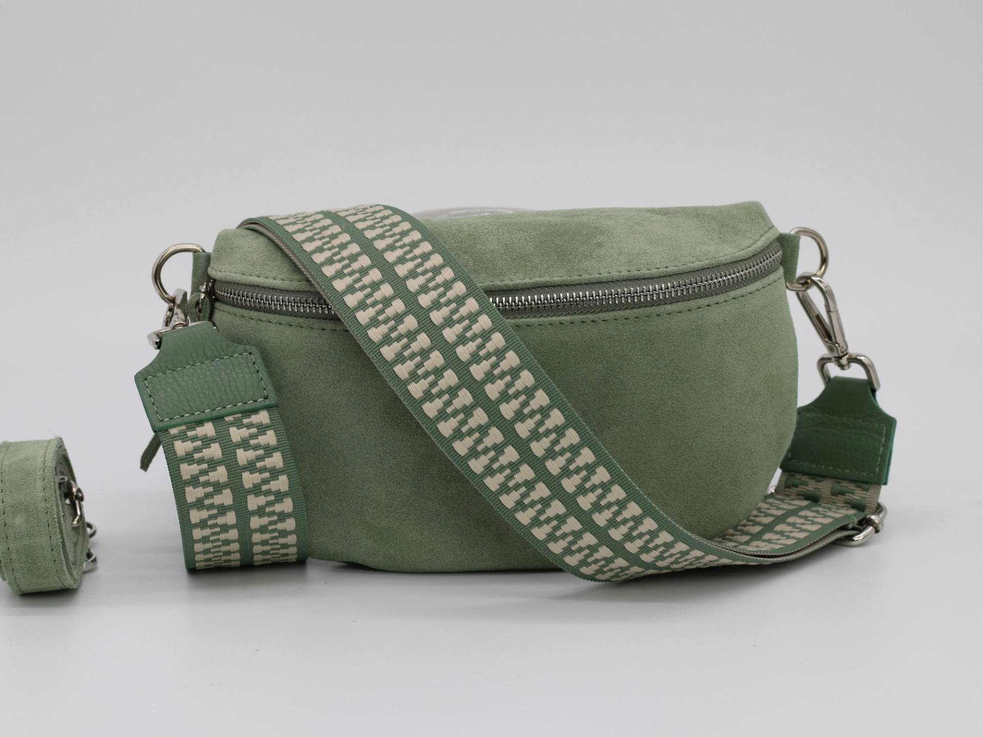 Wildleder Mint Grüne Leder Bauchtasche Für Frauen Mit Extra Gemusterten Riemen, Schultertasche, Crossbody Tasche Verschiedenen Größen von AdelLeather