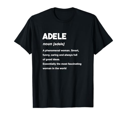 Adele Name Shirts & Gifts Damen Adele-Namen-T-Shirt Schwarz S Klassisches Buchstabenmuster T-Shirt Klassische Passform Rundhals-Ausschnitt Gerippte Manschette Kurzarm Imported von Adele Name Shirts & Gifts