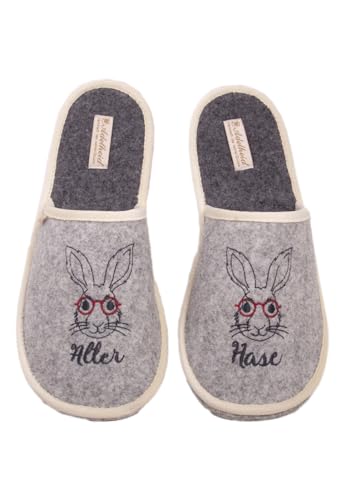 Adelheid Alter Hase Filzpantoffel - Italienischer Wollfilz - hergestellt in Portugal - EIN besonderes Geburtstagsgeschenk, Farbe:mausgrau, Größe:44/45 von Adelheid
