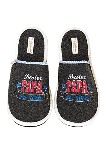 Adelheid Bester Papa Filzpantoffel schwarz - Hausschuh mit Geschenkverpackung - Vatertag - Made in Portugal, Farbe:Rabenschwarz, Größe:44/45 von Adelheid