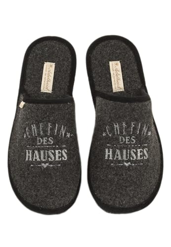 Adelheid Damen Filzpantoffel 'Chefin' - schwarzer Recyclingfilz - Made in Portugal - im Geschenkkarton geliefert, Farbe:Rabenschwarz, Größe:40/41 von Adelheid