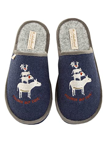 Adelheid Freunde auf ewig Filzpantoffel - 36 bis 47 - Made in Portugal - im Geschenkkarton geliefert - das besondere Dankeschön, Farbe:Jeansblau, Größe:38/39 von Adelheid