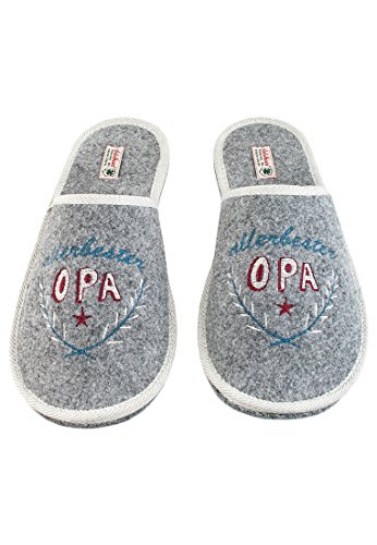 Adelheid Allerbester Opa Filzpantoffel grau - mit Geschenkverpackung - Made in Portugal - besonderes Geschenk, Farbe:mausgrau, Größe:44/45 von Adelheid