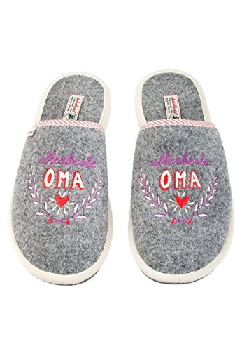 Adelheid Allerbeste Oma Filzpantoffel grau - komfortable Passform - mit Geschenkverpackung - praktische Doppelgrößen, Farbe:mausgrau, Größe:36/37 von Adelheid