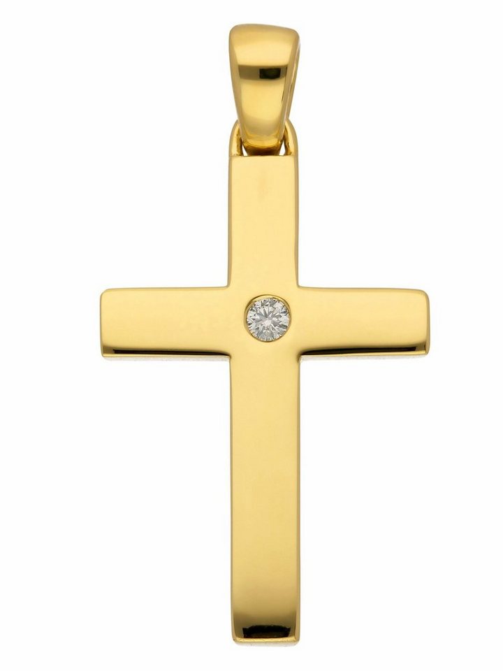 Adelia´s Kettenanhänger 585 Gold Kreuz Anhänger mit Diamant Brillant, mit Diamant / Brillant Goldschmuck für Damen & Herren von Adelia´s