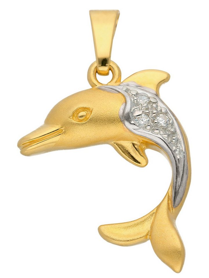 Adelia´s Kettenanhänger 333 Gold Anhänger Delphin, mit Zirkonia Goldschmuck für Damen von Adelia´s