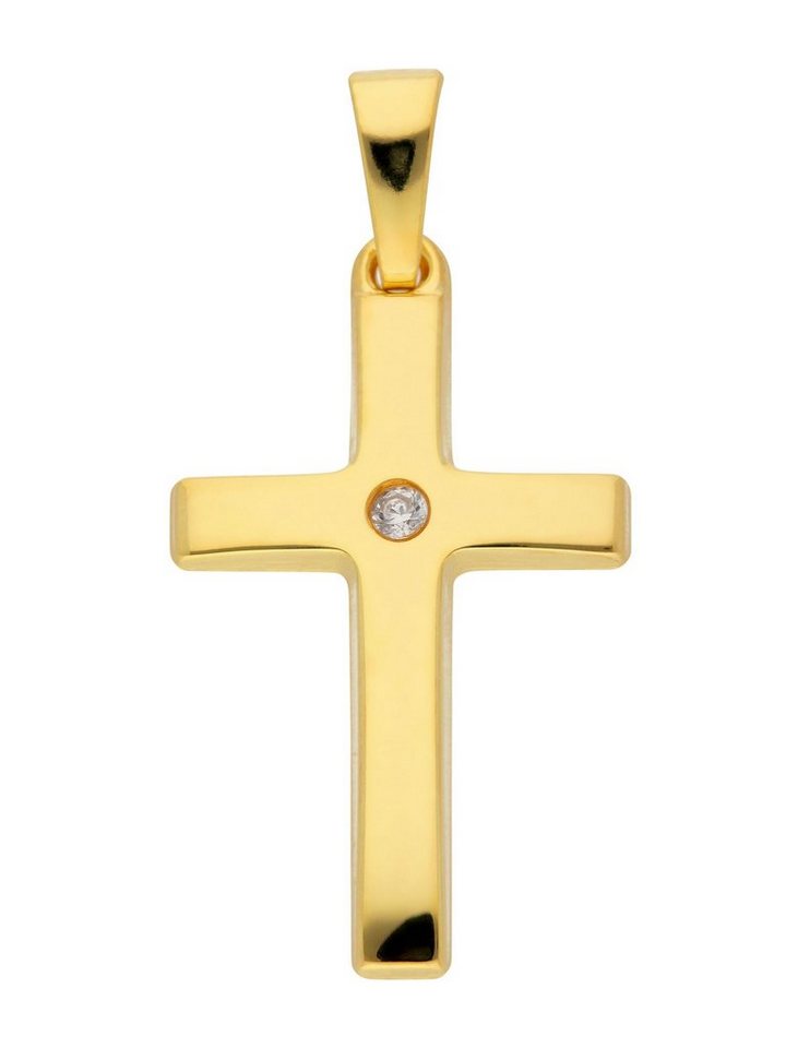 Adelia´s Kettenanhänger 333 Gold Kreuz Anhänger, mit Zirkonia Goldschmuck für Damen & Herren von Adelia´s