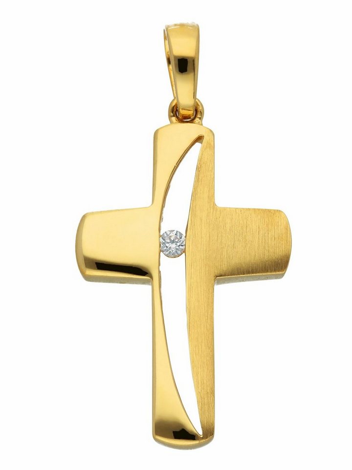 Adelia´s Kettenanhänger 333 Gold Kreuz Anhänger mit Zirkonia, mit Zirkonia Goldschmuck für Damen & Herren von Adelia´s