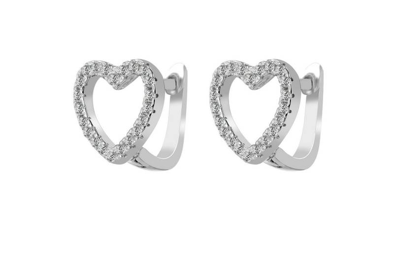 Adelia´s Paar Creolen Damen Creolen aus 925 Sterling Silber mit Herz und Zirkonia von Adelia´s