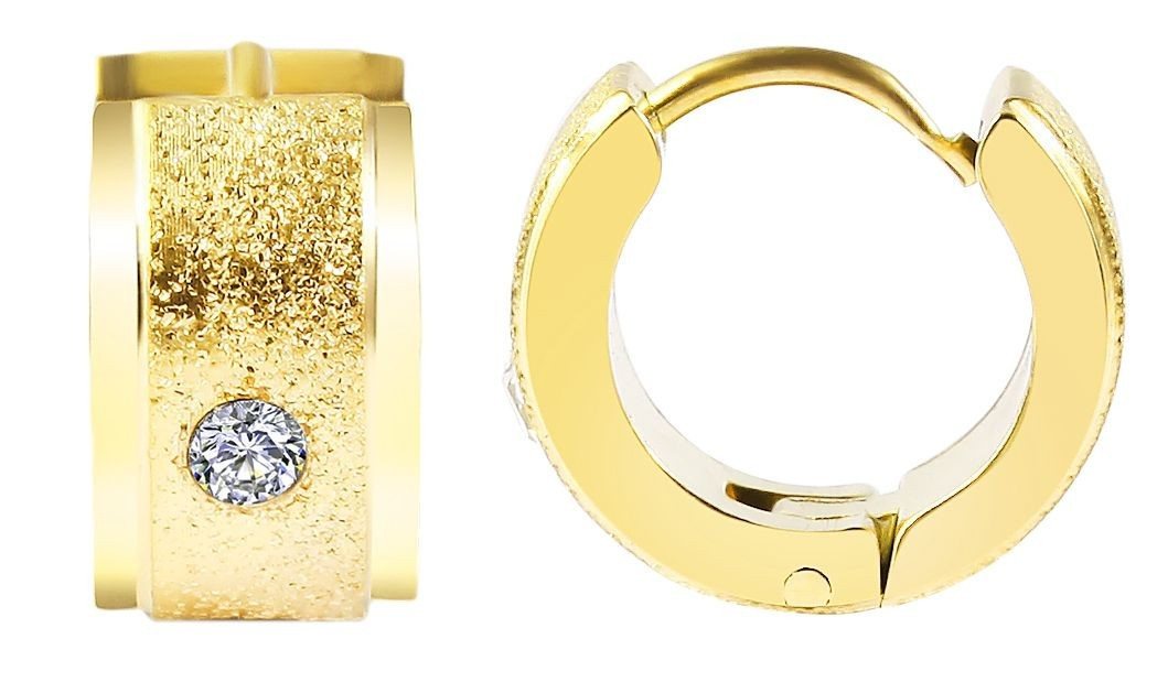 Adelia´s Paar Creolen Damen Creolen aus mattem Edelstahl und Strass Ø 9 mm von Adelia´s