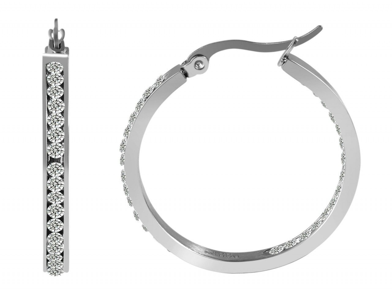 Adelia´s Paar Creolen Damen Creolen aus poliertem Edelstahl und Strass Ø 25 mm von Adelia´s