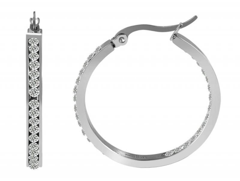 Adelia´s Paar Creolen Damen Creolen aus poliertem Edelstahl und Strass Ø 25 mm von Adelia´s