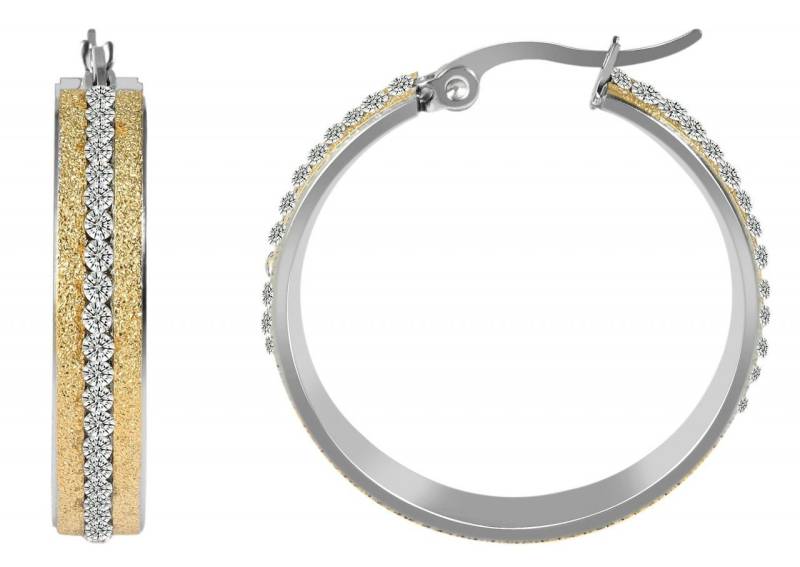 Adelia´s Paar Creolen Damen Creolen aus poliertem Edelstahl und Strass Ø 26 mm von Adelia´s