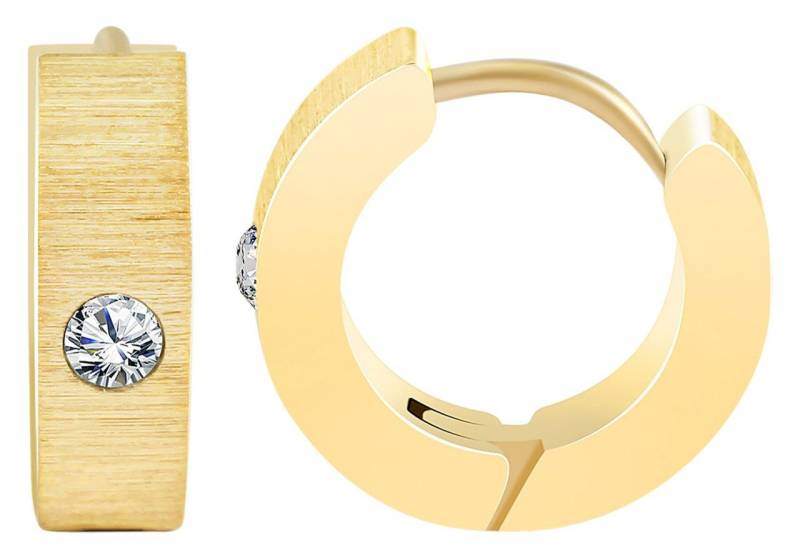 Adelia´s Paar Creolen Damen Creolen aus poliertem Edelstahl und Strass Ø 9 mm von Adelia´s