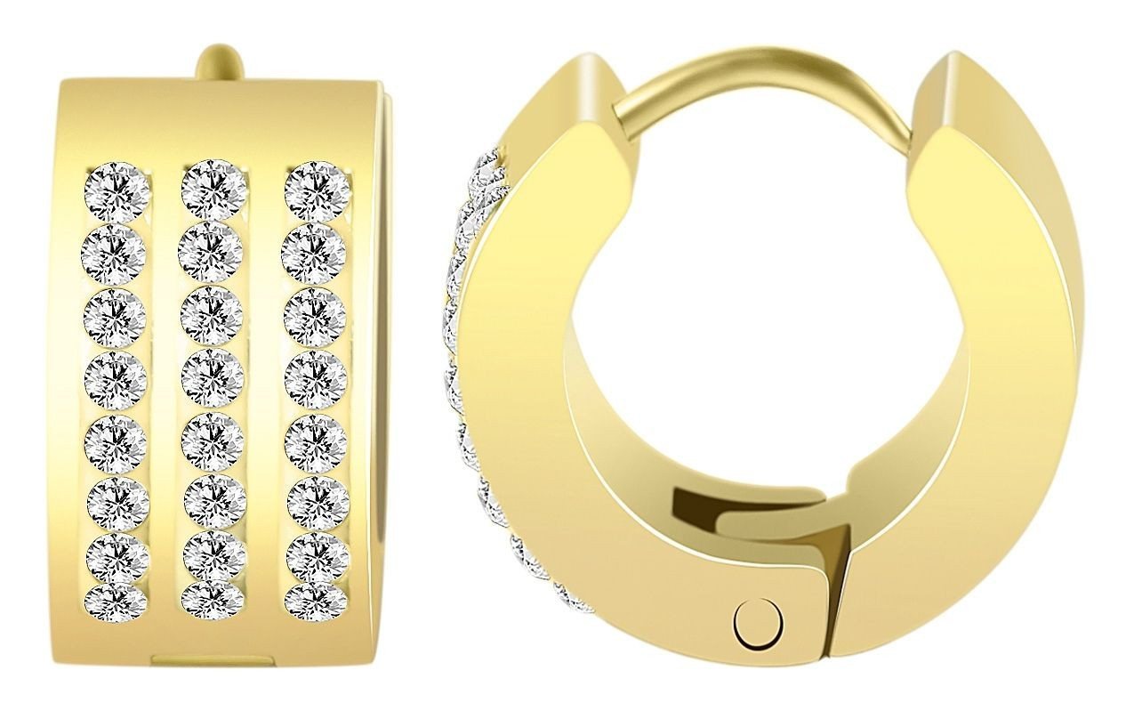 Adelia´s Paar Creolen Damen Creolen aus poliertem Edelstahl und Strass Ø 9 mm von Adelia´s